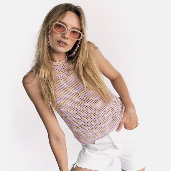 NWT Free People FLOOK Bright Sun Crochet Tank Top Sweater Size